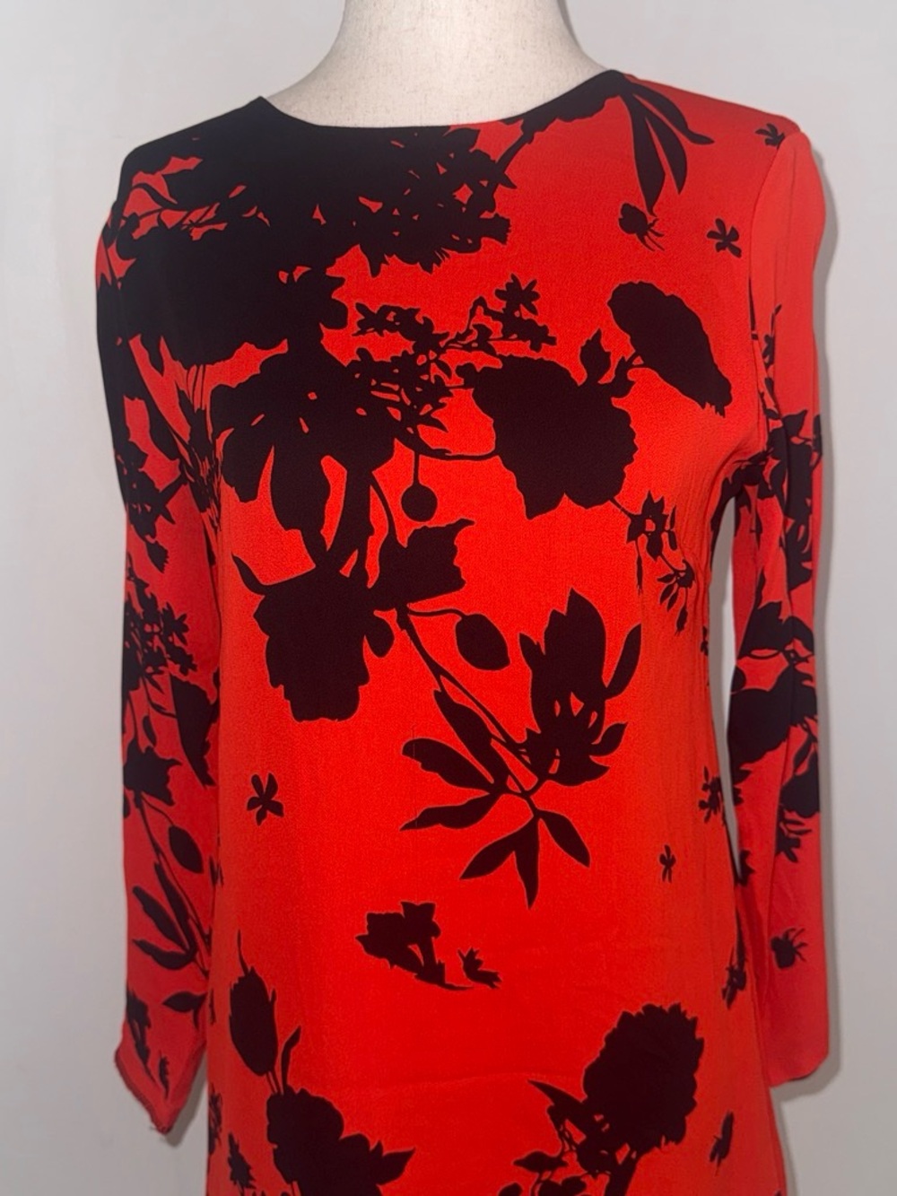 Karina Grimaldi Red Long-Sleeve Top with Black Floral Print